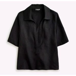 J Crew Bungalow Popover Linen Cropped Top Black Size M